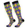 Wusikd Mardi Gras Lilyes Compression Socks for Women and Men Circulation Purple Yellow Plaid Long Socks for Athletic Running 1 view 1