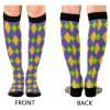 Wusikd Mardi Gras Lilyes Compression Socks for Women and Men Circulation Purple Yellow Plaid Long Socks for Athletic Running 1 view 2