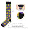 Wusikd Mardi Gras Lilyes Compression Socks for Women and Men Circulation Purple Yellow Plaid Long Socks for Athletic Running 1 view 4