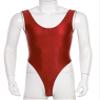 Hularka Men's Glossy Stretchy Bodysuit Swimwear Skinny Backless Sleeveless Vest Leotard Underwear Burgundy X-Large view 3