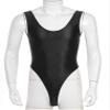 Hularka Men's Glossy Stretchy Bodysuit Swimwear Skinny Backless Sleeveless Vest Leotard Underwear Black X-Large view 3