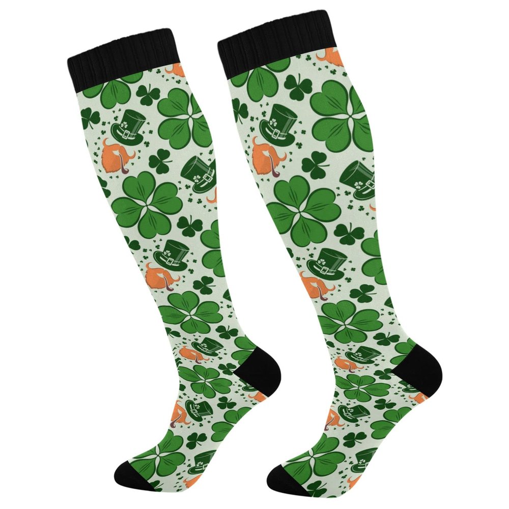 Wusikd Patrick Shamrock Hat Compression Socks for Women and Men Circulation Clover Long Socks for Athletic Running 1
