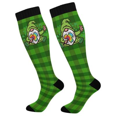 Wusikd Patrick Gnomes Compression Socks for Women and Men Circulation Green Plaid Long Socks for Athletic Running 1