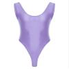 Hularka Men's Glossy Stretchy Bodysuit Swimwear Skinny Backless Sleeveless Vest Leotard Underwear Light Purple X-Large view 1