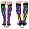 Wusikd Mardi Gras Shiny Compression Socks for Women and Men Circulation Green Purple Plaid Long Socks for Athletic Running 1 view 2