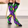 Wusikd Mardi Gras Shiny Compression Socks for Women and Men Circulation Green Purple Plaid Long Socks for Athletic Running 1 view 3