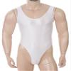 Hularka Men's Glossy Stretchy Bodysuit Swimwear Skinny Backless Sleeveless Vest Leotard Underwear White X-Large view 3