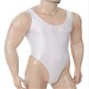 Hularka Men's Glossy Stretchy Bodysuit Swimwear Skinny Backless Sleeveless Vest Leotard Underwear White X-Large view 4