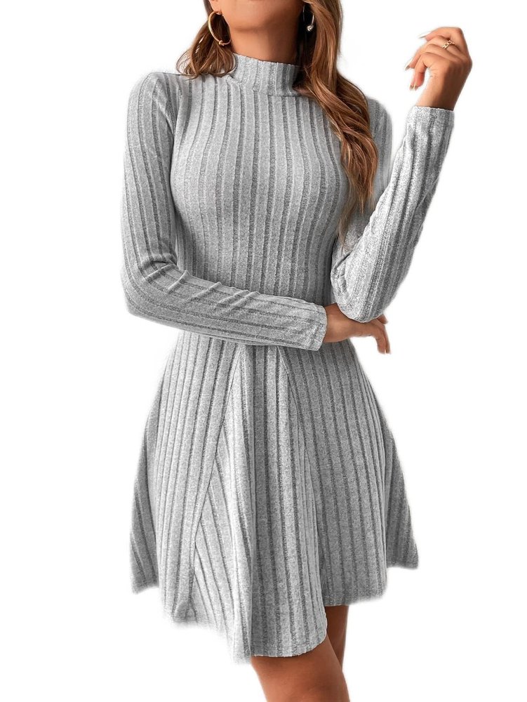 AOSAN Women's Dresses -Dresses Mock Neck Ribbed Knit Dress Women's Dresses Casual (Color : Light Grey, Size : Small)