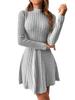 AOSAN Women's Dresses -Dresses Mock Neck Ribbed Knit Dress Women's Dresses Casual (Color : Light Grey, Size : Small) view 1