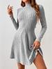 AOSAN Women's Dresses -Dresses Mock Neck Ribbed Knit Dress Women's Dresses Casual (Color : Light Grey, Size : Small) view 3