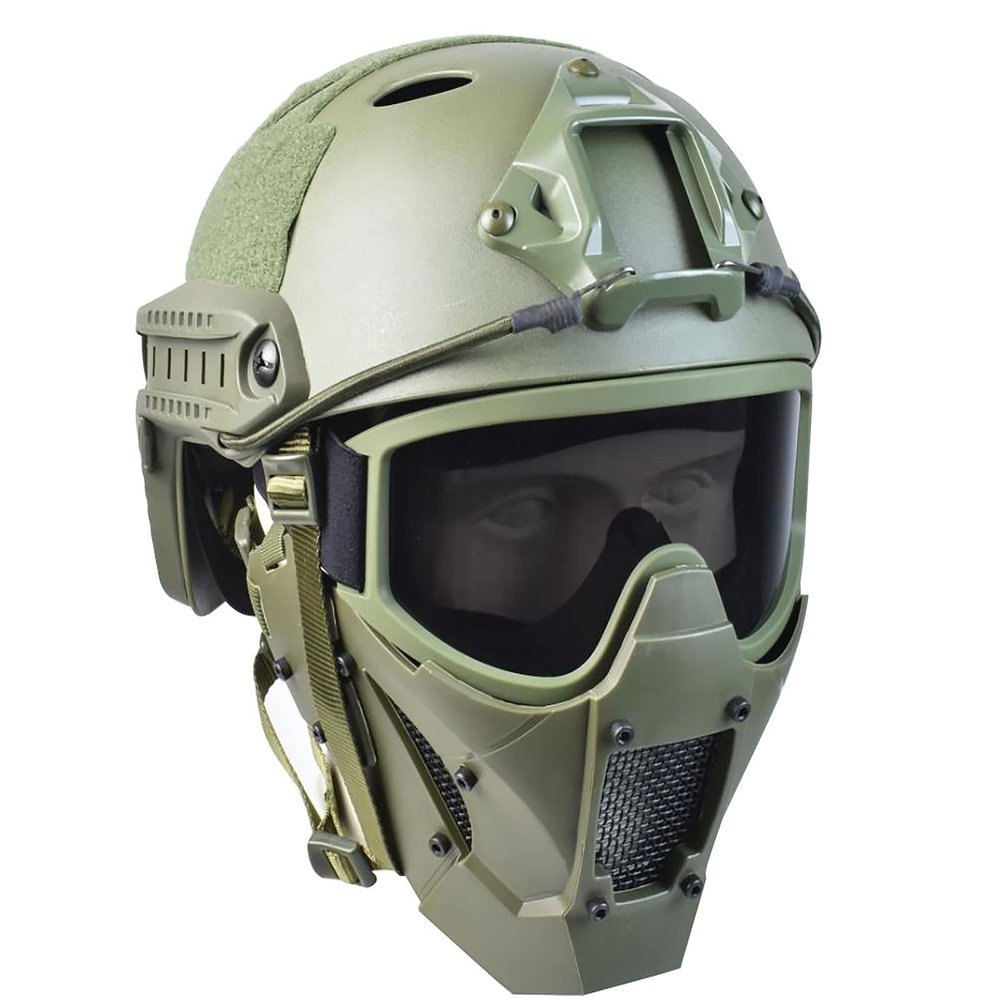 Airsoft Mask Heavy Duty Tactical Protective Mask with Anti-Fog Goggles Eye Protection and Tactical Fast Helmet Impact Resistant for Hunting Paintball CS Game BB Gun Shooting (Green)
