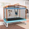 Giantex 6Ft Kids Trampoline with Swing and Horizontal Bar, ASTM Approved Small Trampoline with Net, L-Shaped 2 Way Zippers, Indoor Outdoor Rectangle Toddler Trampolines for Kids Age 3+ (Blue/Orange) view 2