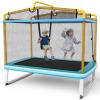 Giantex 6Ft Kids Trampoline with Swing and Horizontal Bar, ASTM Approved Small Trampoline with Net, L-Shaped 2 Way Zippers, Indoor Outdoor Rectangle Toddler Trampolines for Kids Age 3+ (Blue/Yellow) view 1