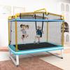 Giantex 6Ft Kids Trampoline with Swing and Horizontal Bar, ASTM Approved Small Trampoline with Net, L-Shaped 2 Way Zippers, Indoor Outdoor Rectangle Toddler Trampolines for Kids Age 3+ (Blue/Yellow) view 2