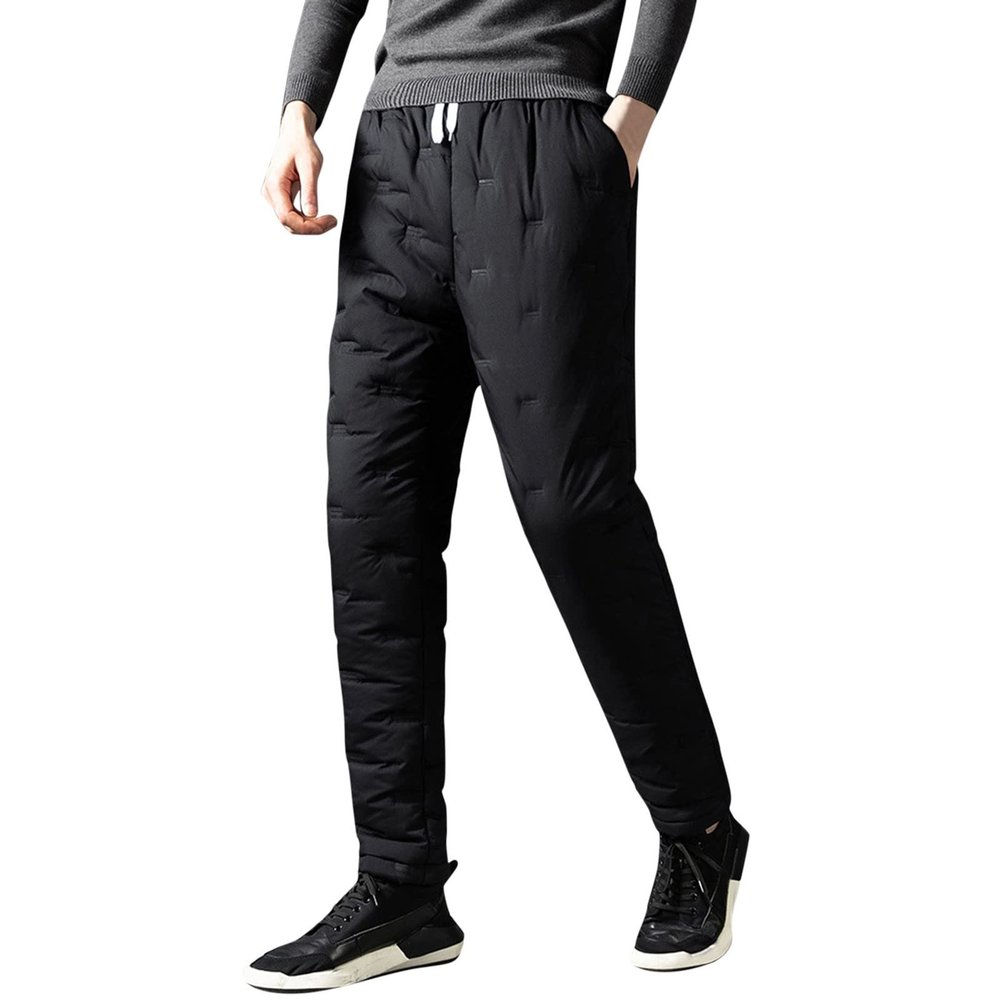 Snow Pants for Men Windproof Loose Winter Warm Utility Thick Trousers Padded Down Outdoor Camping Hiking Ski Pants Black