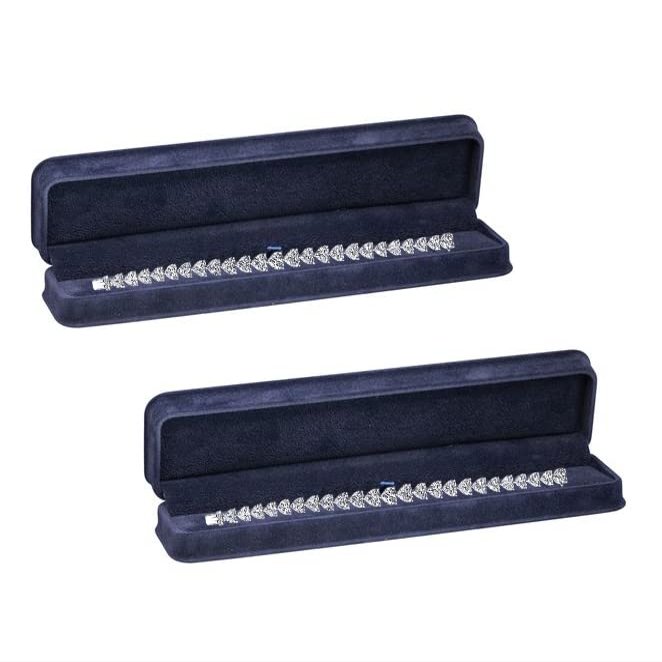 Navy Blue Velvet BraceletBox, 2 Pack, Rich Luxury Suede, Elegant Diamond BraceletCase, With Black Velour Interior, Jewelry Display Gift Box, For Unique Proposal, Engagement Or Wedding