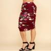 MBJ WB1147 Womens Elegant High Waist Pencil Skirt with Side Shirring L Wine_Floral view 2