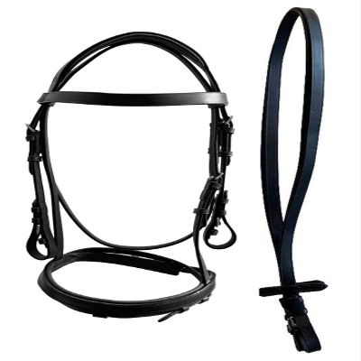 Equitem Leather English Bridle with Flat Browband and Padded Crown and Nose (Black, Full)