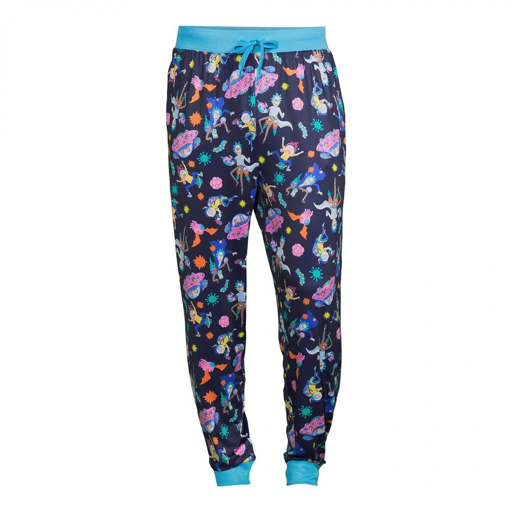 Briefly Stated Men's Rick and Morty Performance Fabric Jogger Loungepants (X-Large) Navy Blue