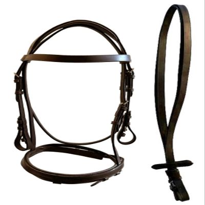 Equitem Leather English Bridle with Flat Browband and Padded Crown and Nose (Brown, Full)