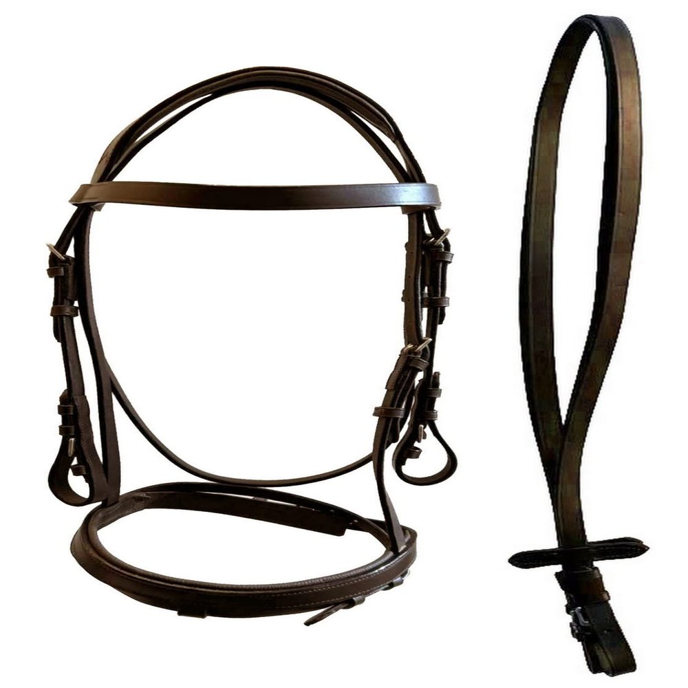 Equitem Leather English Bridle with Flat Browband and Padded Crown and Nose (Brown, Full)