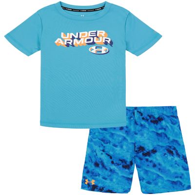 Under Armour Boys' 2-Piece Rashguard Swim Set, Short Sleeve Surf Shirt and Volley Trunks, UPF 50+ Sun Protection, Glacier Ridge Dye, 6
