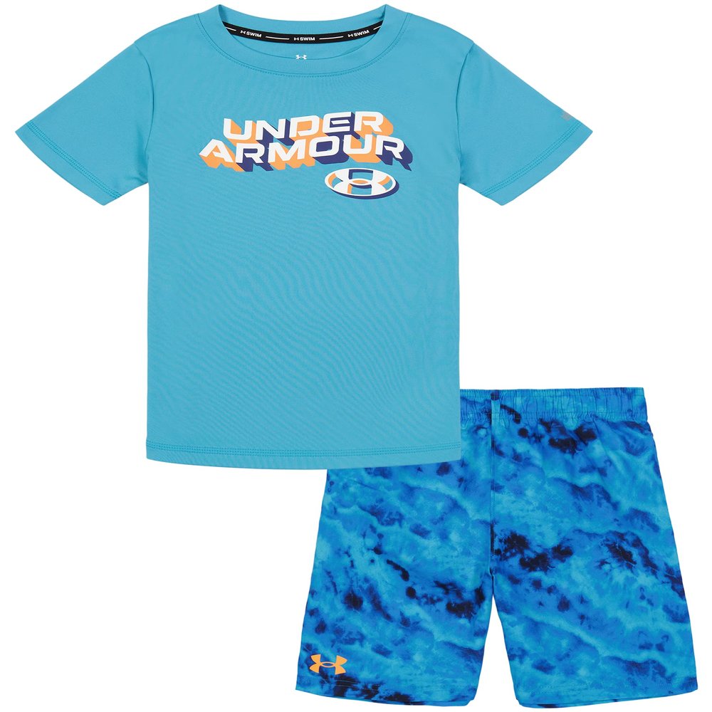 Under Armour Boys' 2-Piece Rashguard Swim Set, Short Sleeve Surf Shirt and Volley Trunks, UPF 50+ Sun Protection, Glacier Ridge Dye, 6