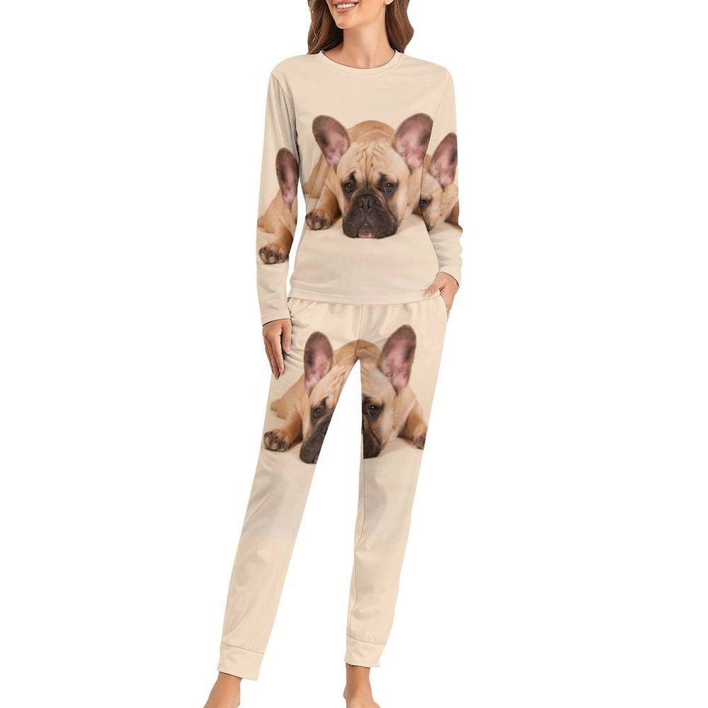 Cute French Bulldog Pajamas Sets Soft Nightwear Long Sleeve Sleepwear 2 Piece Pjs Loungewear for Women XL