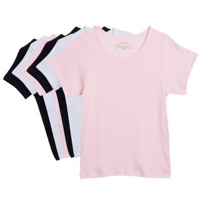Rene Rofe Girls Undershirt - 6 Pack 100% Cotton Tag Free Super Soft Short Sleeve Crew Neck Shirts for Girls, Size 7-8, Pink/White/Black