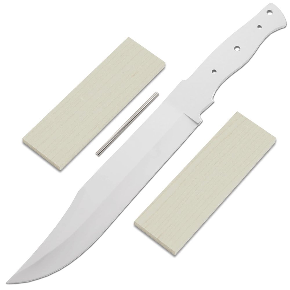 EZSMITH Knife Making Kit - Camp Master - DIY Fixed Blade - (Blade Blank & Pinstock w/Curly Maple Handle Scales) - (Gift Boxed) - (USA Design) - (by KnifeKits)