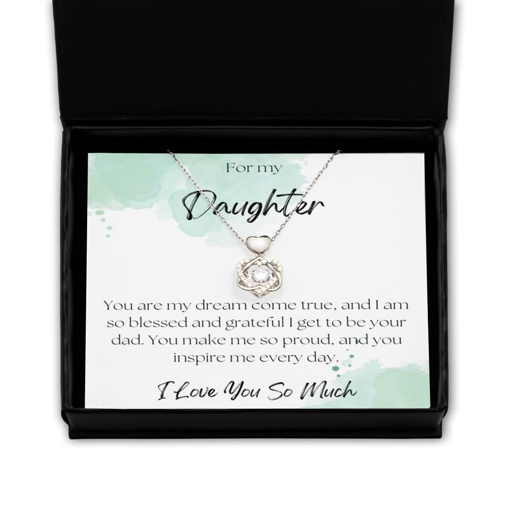 Heart Knot Silver Necklace Jewelry Gifts for Daughter from Dad, Heart Necklace, Daughter Graduation, Daughter Engagement, Daddy Daughter Gifting