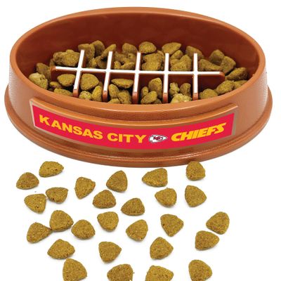 NFL Super-Bowl Kansas City Chiefs Slow Feeder Dog & Cat Bowl. Football Design for Healthy Digestion. Non-Slip for Large & Small Pets