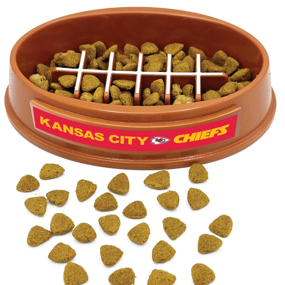 NFL Super-Bowl Kansas City Chiefs Slow Feeder Dog & Cat Bowl. Football Design for Healthy Digestion. Non-Slip for Large & Small Pets