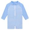 6-12 Months Baby Boys and Girls Swimsuit Blue Striped Long Sleeve Sunsuit One Piece Rash Guard Swimwear Swim Suit view 1