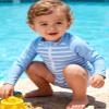 6-12 Months Baby Boys and Girls Swimsuit Blue Striped Long Sleeve Sunsuit One Piece Rash Guard Swimwear Swim Suit view 2