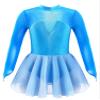 JEATHA Kids Girls Figure Ice Skating Dress Dance Costume Long Sleeve Mesh Splice Rhinestones Gymnastics Dancewear Blue C 6 Years view 1