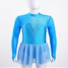 JEATHA Kids Girls Figure Ice Skating Dress Dance Costume Long Sleeve Mesh Splice Rhinestones Gymnastics Dancewear Blue C 6 Years view 2