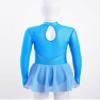 JEATHA Kids Girls Figure Ice Skating Dress Dance Costume Long Sleeve Mesh Splice Rhinestones Gymnastics Dancewear Blue C 6 Years view 4