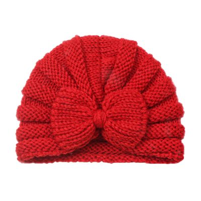 Toddler Infant Baby Boys Girls Knitted Cap Beaniess Solid Cotton Bowknot Elastics Turban Hat Kids Winter (Red, One Size)