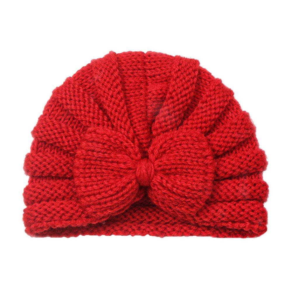 Toddler Infant Baby Boys Girls Knitted Cap Beaniess Solid Cotton Bowknot Elastics Turban Hat Kids Winter (Red, One Size)