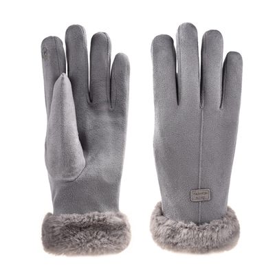Bestgift Warm gloves for cycling women Cute winter ski plush outdoor cycling electric motorcycle gloves Grey one size
