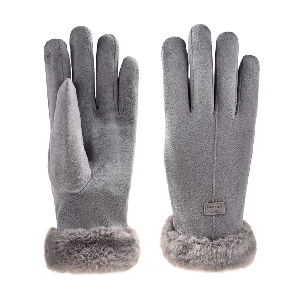Bestgift Warm gloves for cycling women Cute winter ski plush outdoor cycling electric motorcycle gloves Grey one size