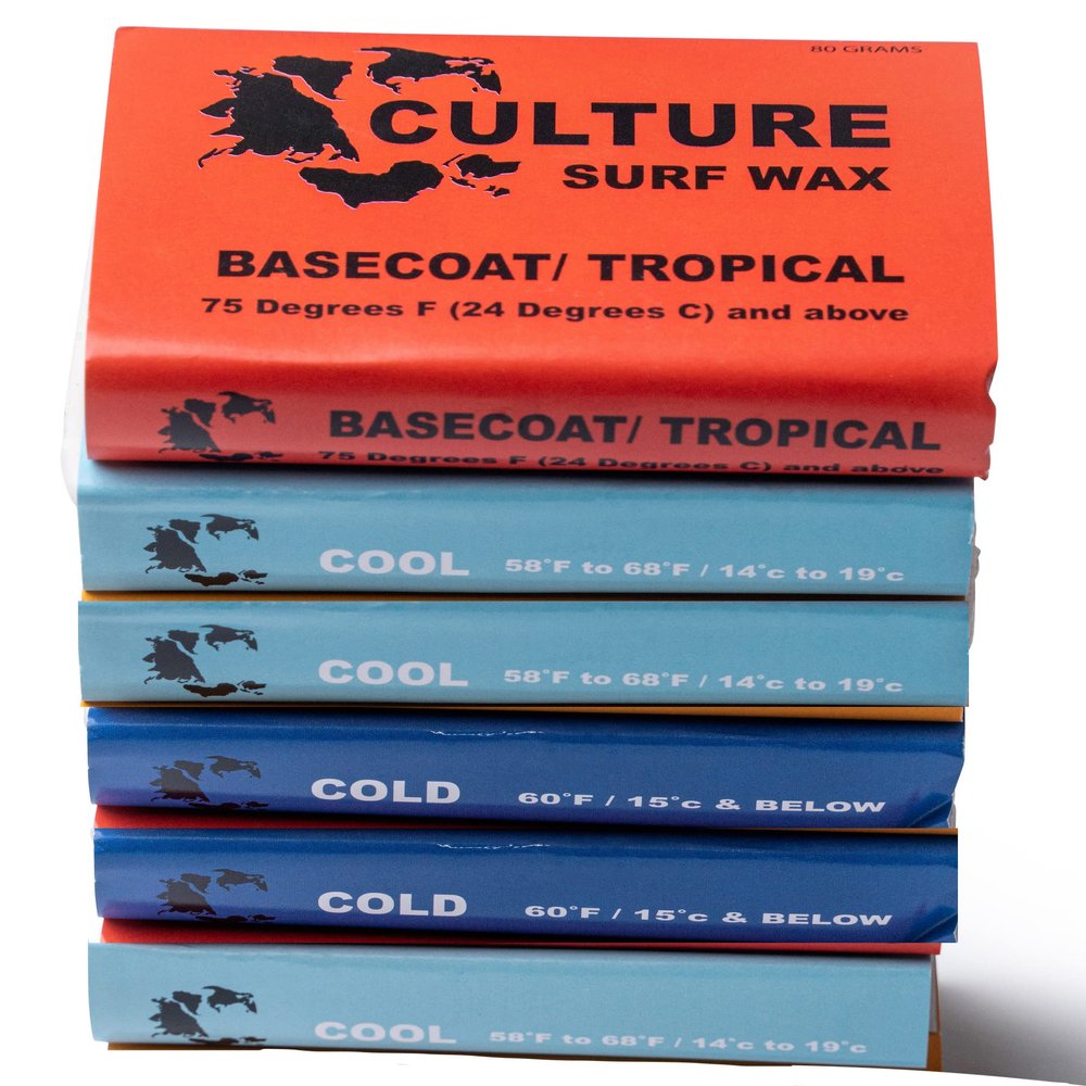 Culture Supply Surfboard Wax ~ 80g Bars | 6-Packs and 84 bar Cases | Tropical/Base | Warm | Cool | Cold | Wax Comb Included (Cooler Water Combo, 6-Pack)