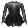 JEATHA Kids Girls Figure Ice Skating Dress Dance Costume Long Sleeve Mesh Splice Rhinestones Gymnastics Dancewear Black C 14 Years view 1