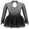 JEATHA Kids Girls Figure Ice Skating Dress Dance Costume Long Sleeve Mesh Splice Rhinestones Gymnastics Dancewear Black C 14 Years view 2