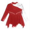 JEATHA Kids Girls Rhinestone Mesh Splice Metallic Leotard Dress Ballet Dance Gymnastics Skating Dress Dancewear Burgundy B 6 view 4