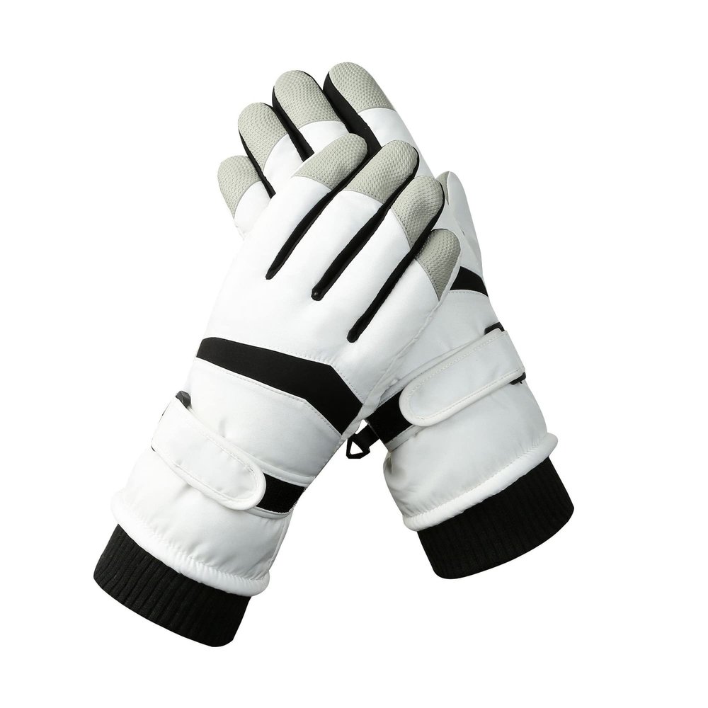 Bestgift Winter ski gloves for men and women can touch the screen for outdoor riding, warm and plush gloves are waterproof and anti-skid HX-113 White one size
