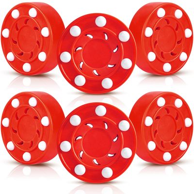 Deekin Hockey Puck Street Hockey for Indoor and Outdoor Sport Training Activities Women Men(Red,6 Packs)