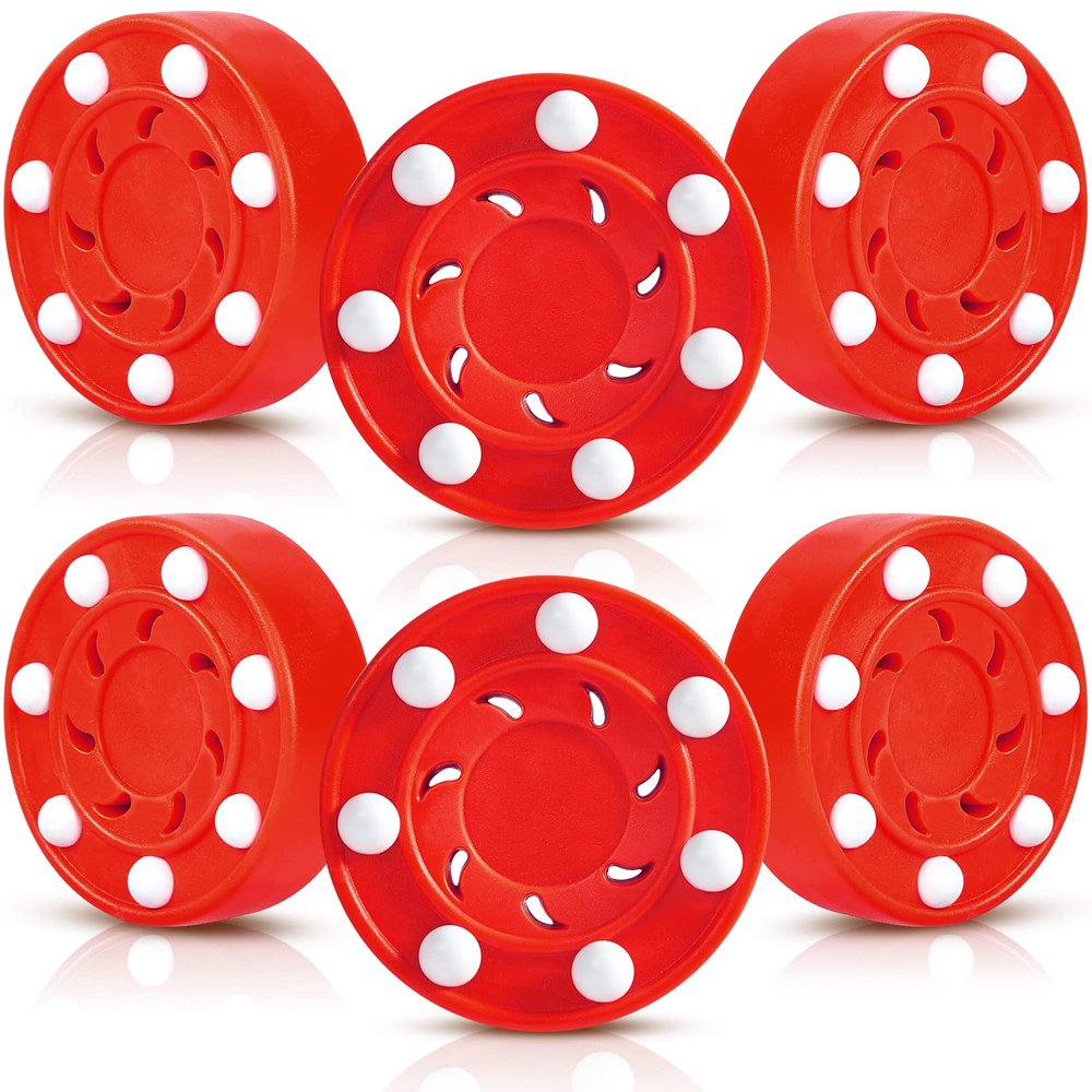 Deekin Hockey Puck Street Hockey for Indoor and Outdoor Sport Training Activities Women Men(Red,6 Packs)
